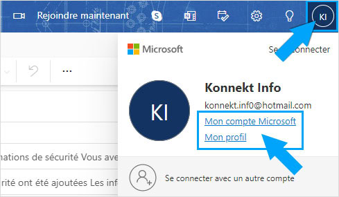 Accéder aux paramètres de compte Microsoft depuis la messagerie Outlook