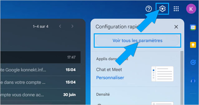 Accéder à l'ensemble des paramètres sur Gmail