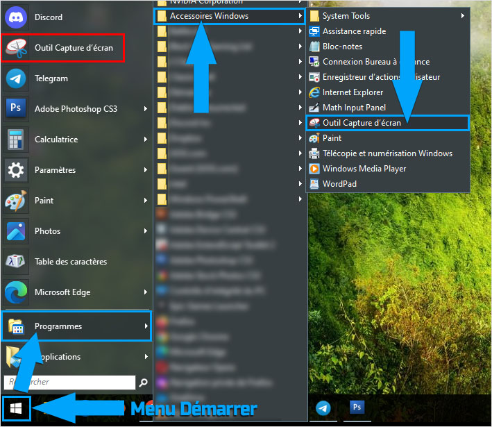 Accéder à l'outil capture d'écran de Windows depuis le menu Démarrer