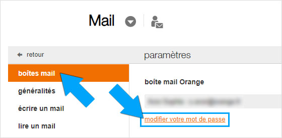 Accéder à la modification du mot de passe d'une boîte mail Orange