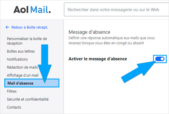 Activer le message d'absence sur une boîte mail AOL
