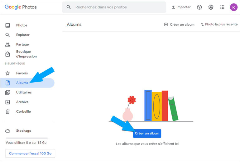 Créer un album sur Google Photos