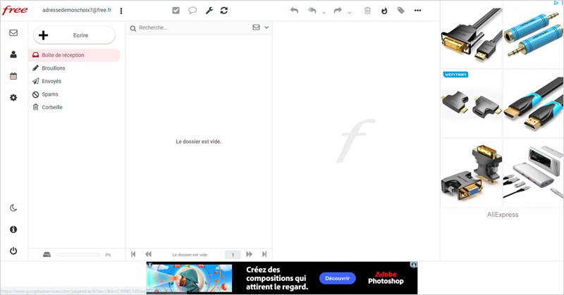 Voici un aperçu du webmail de Free