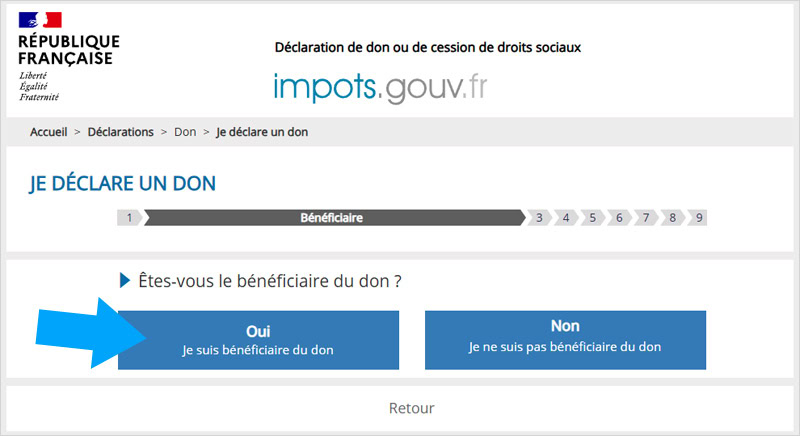 Choix du bénéficiaire du don sur impots.gouv.fr
