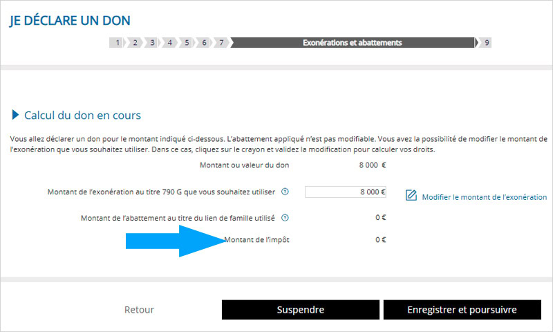Calcul de votre exonération et de l'impôt dû sur le don