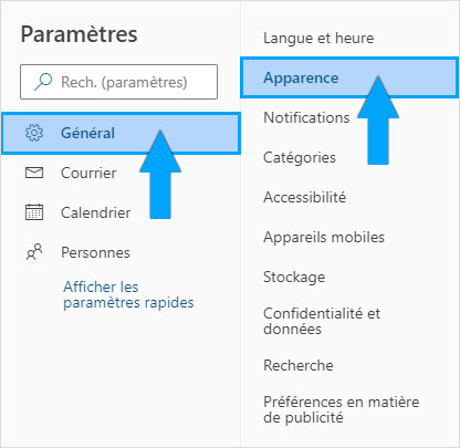 Changer d'apparence dans les paramètres Outlook