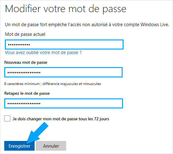 Changer le mot de passe d'un compte Microsoft