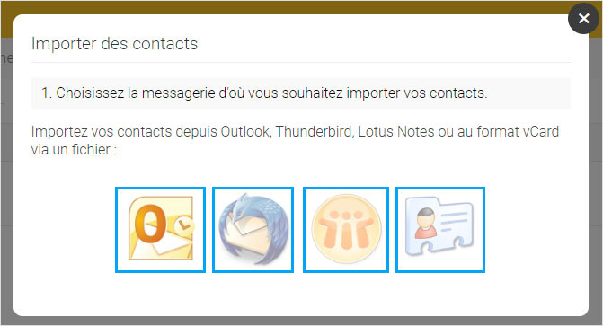 Choix de la messagerie d'importation vers un compte Laposte