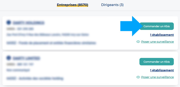 faire une demande de Kbis sur Infogreffe avec le bouton "Commander un Kbis"