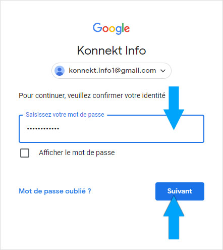Confirmation de l'identité pour un changement de mot de passe Gmail