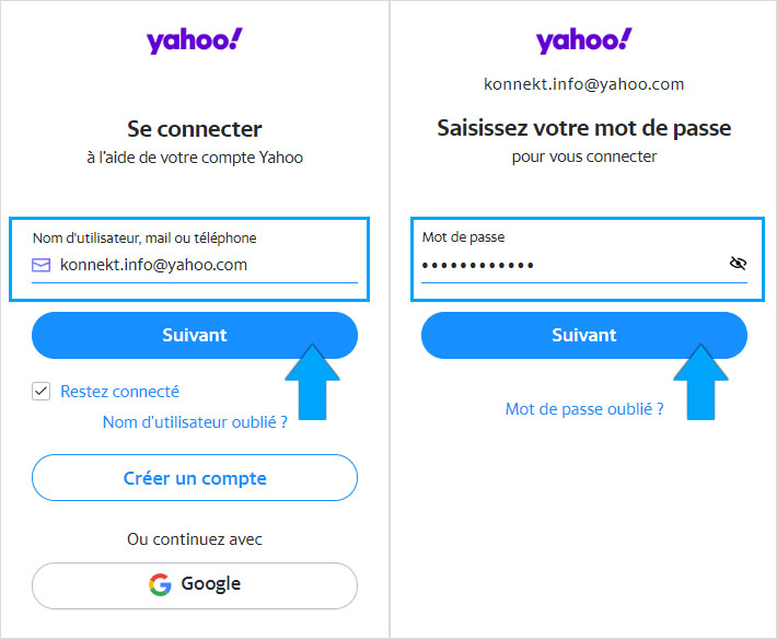 Connexion avec mot de passe à Yahoo Mail