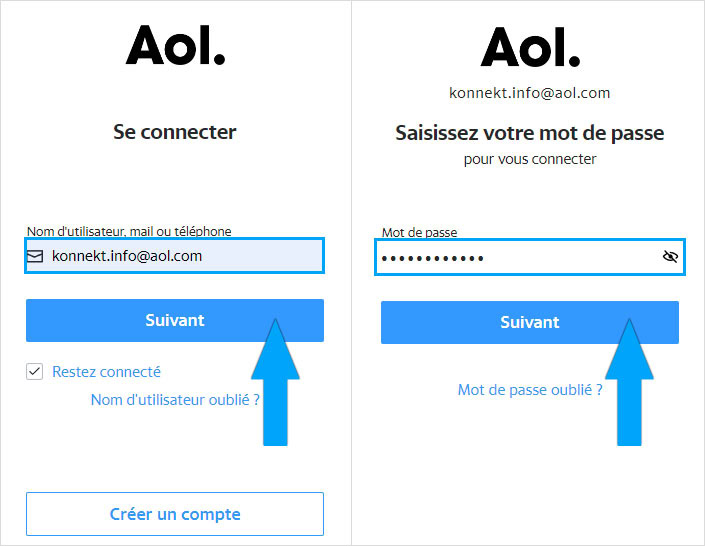 Se connecter avec mot de passe à la boîte mail AOL