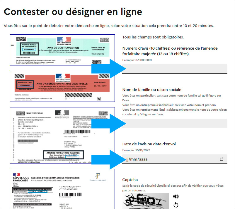On ajoute l'avis de contravention pour contester ou désigner un autre conducteur