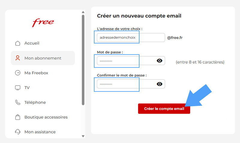 Création d'une adresse mail Free