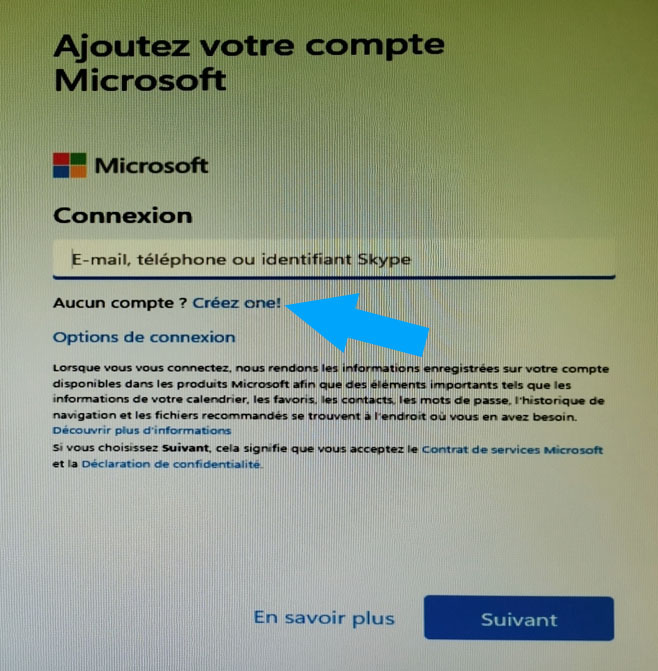 Creer une adresse compte Microsoft lors de l'installation de Windows 11