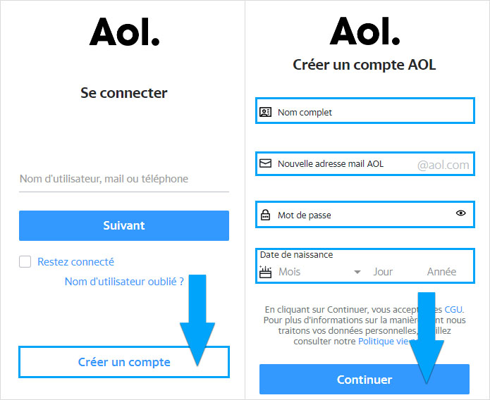 Créer un compte AOL