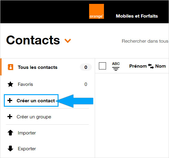 Créer un contact sur une boîte mail Orange