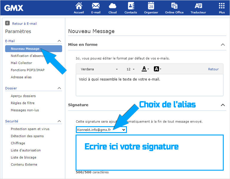 Créer une signature d'e-mail GMX