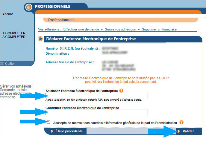 Déclaration de votre adresse mail de votre entreprise aux impôts