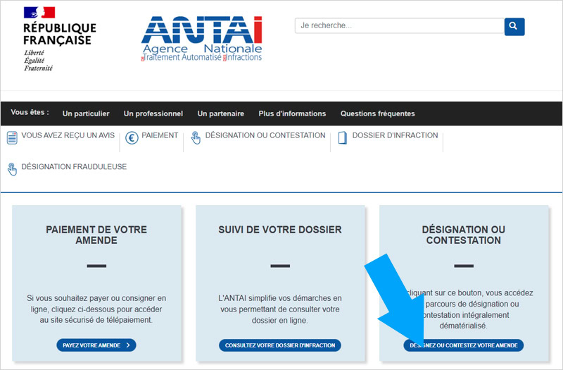 Désignation du conducteur pour un pv sur Antai