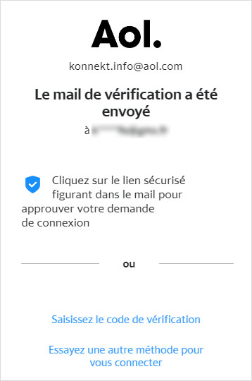 Envoi d'un mail de vérification pour une connexion sans mot de passe AOL