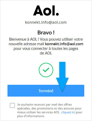 Création de boîte AOL mail terminée