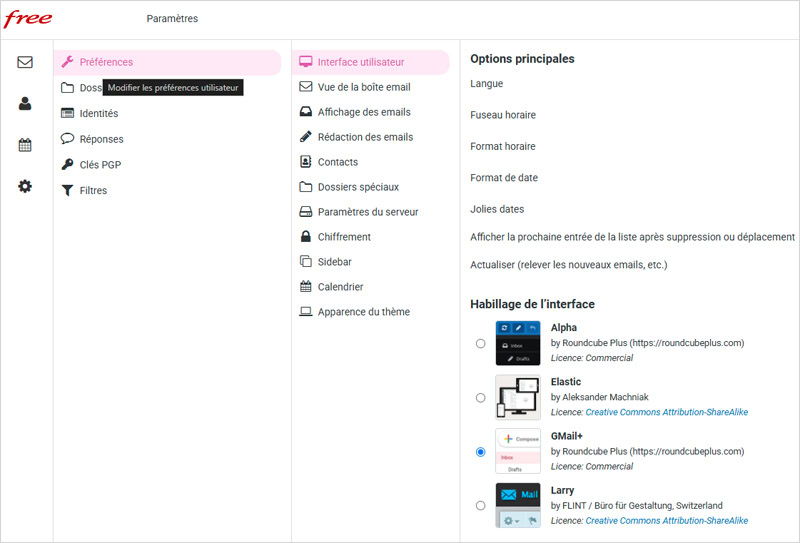 Changer l'habillage du webmail de Free