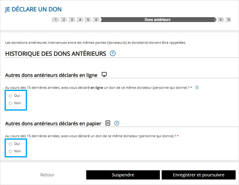 Historique des dons que vous avez déjà eu de ce même donneur au cours des 15 dernières années