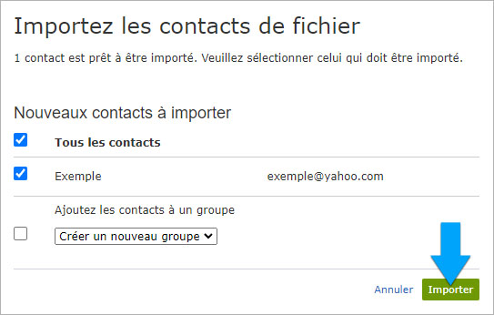 Importation des contacts dans la boîte mail GMX