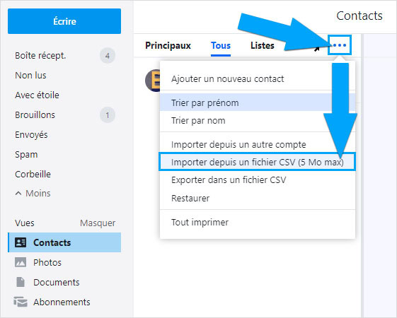 Importer une liste de contacts dans une boîte mail AOL