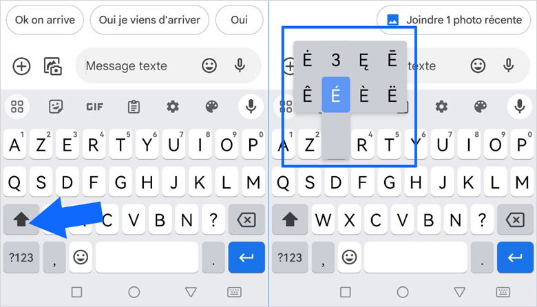 Majuscule avec accent sur smartphone ou tablette