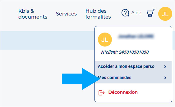 Mes commandes de Kbis sur Infogreffe via mon compte