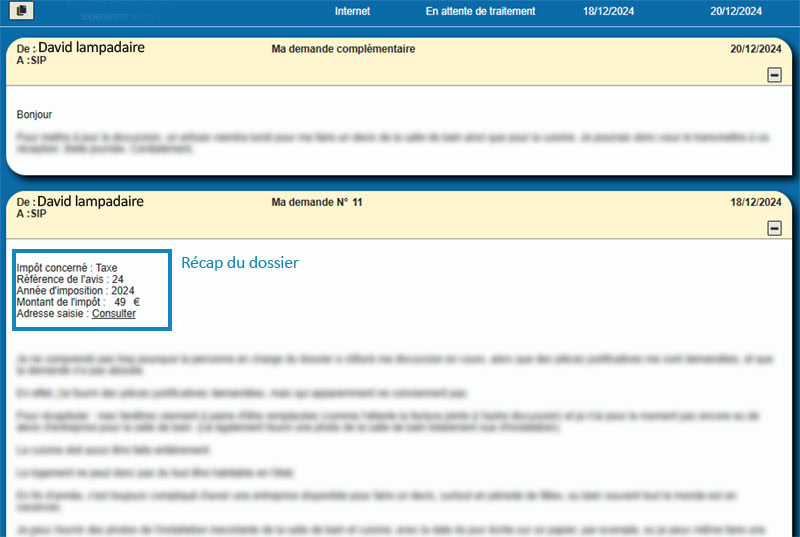 Bulles de message, sur la messagerie de contact des impôts