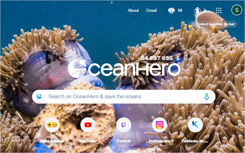 Page d'accueil du moteur de recherche OceanHero