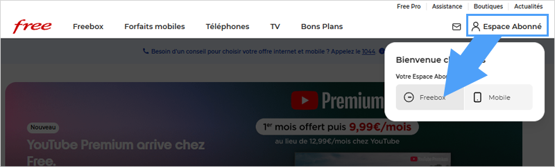 Ouvrir l'espace client pour les abonnés Freebox