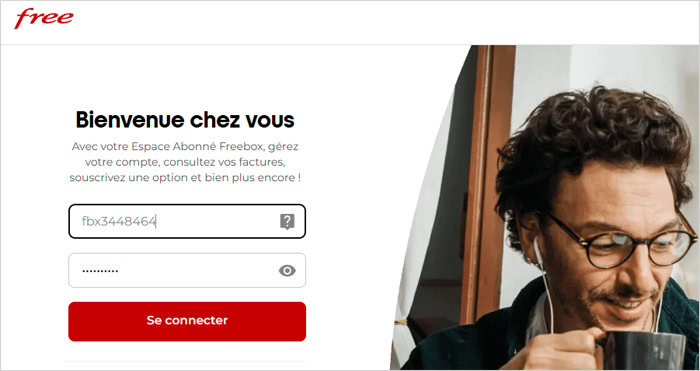 Voici la page de connexion, dans laquelle il faudra mettre votre identifiant Freebox et votre mot de passe associé