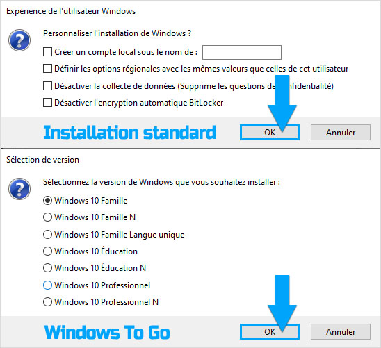 Personnalisation de l'installation d'un fichier ISO Windows 10 sur une clé USB bootable