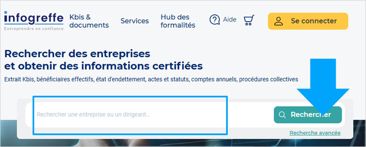 Rechercher une société pour télécharger son Kbis sur Infogreffe