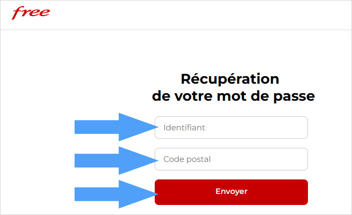 Formulaire de récupération des mots de passe de Free