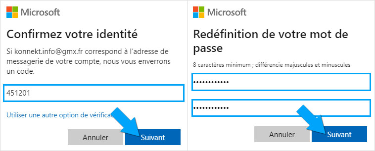 Redéfinition du mot de passe d'une boîte Hotmail