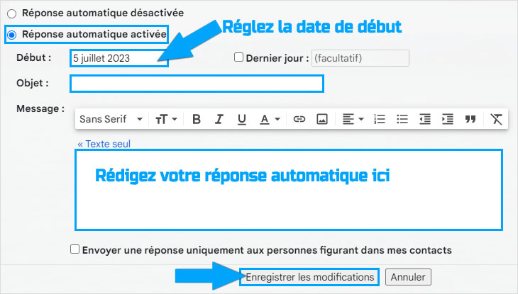 Configurer une réponse automatique sur Gmail