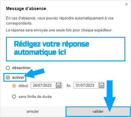 Configurer la réponse automatique d'une boîte mail Orange
