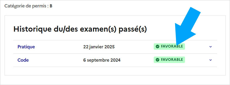 Résultat du permis de conduire Favorable