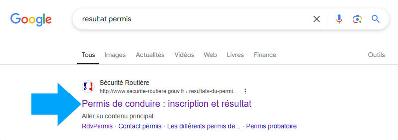Résultat du permis de conduire par Google