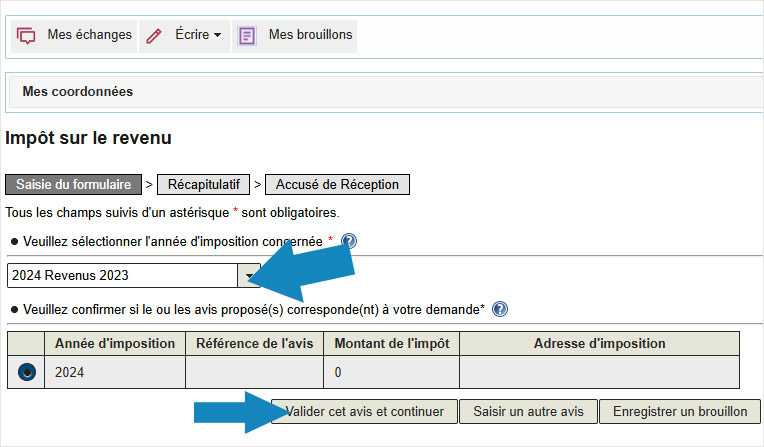 Saisie du formulaire pour accéder à la messagerie