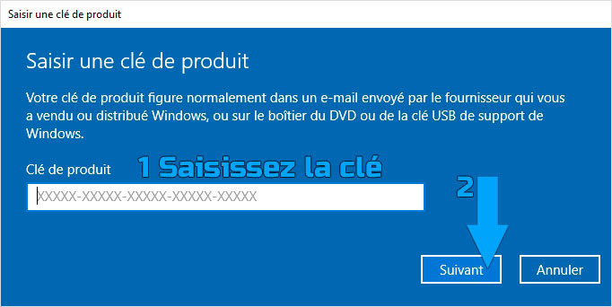 Saisir la clé de produit Windows Professionnel