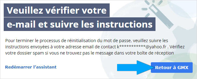 Suivre les instructions du mail pour réinitialiser le mot de passe GMX