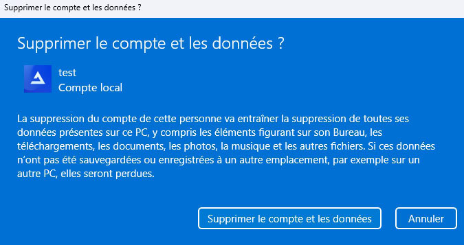 Suppression compte et données