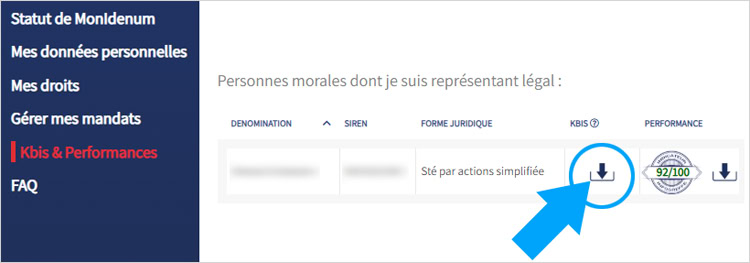 Page de téléchargement gratuit de votre Kbis sur Monidenum