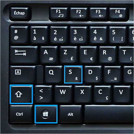 Combinaison des touches Windows + Shift + S sur un clavier d'ordinateur